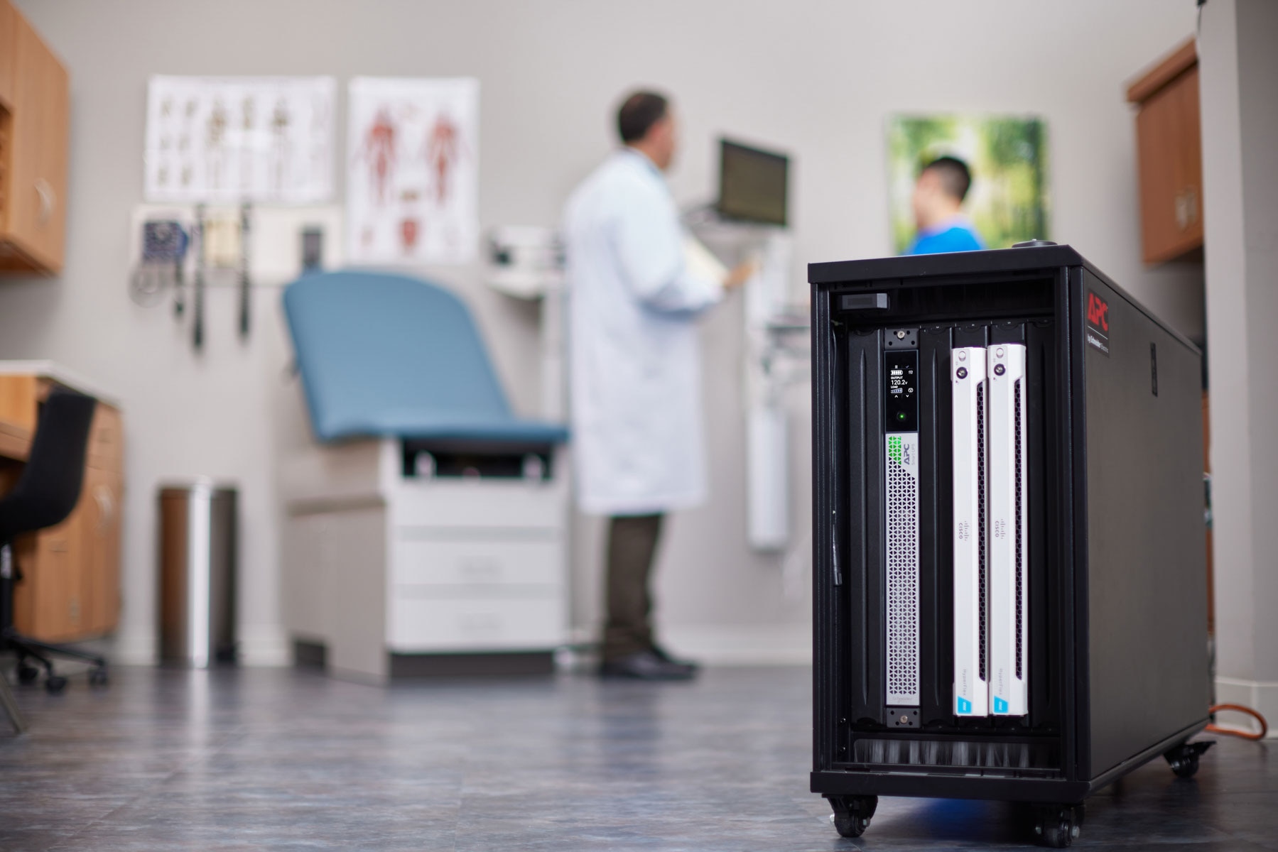 View of a Scheinder UPS inside of a doctor's clinic.