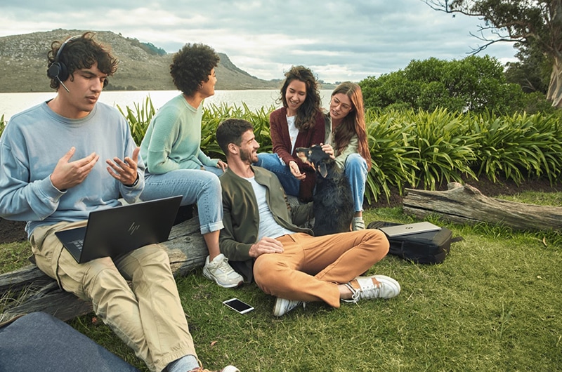 Business persons working in a modern green office