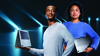 thumbnail image of two professionals holding an Intel laptop in their hands