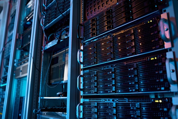 Brightly colored server room.