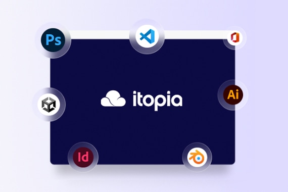 card thumbnail image of various software logos for Itopia