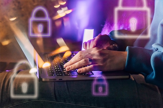 thumbnail card image of a woman using a secure laptop computer