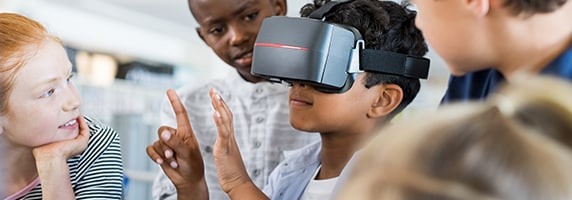 Student using virtual reality goggles