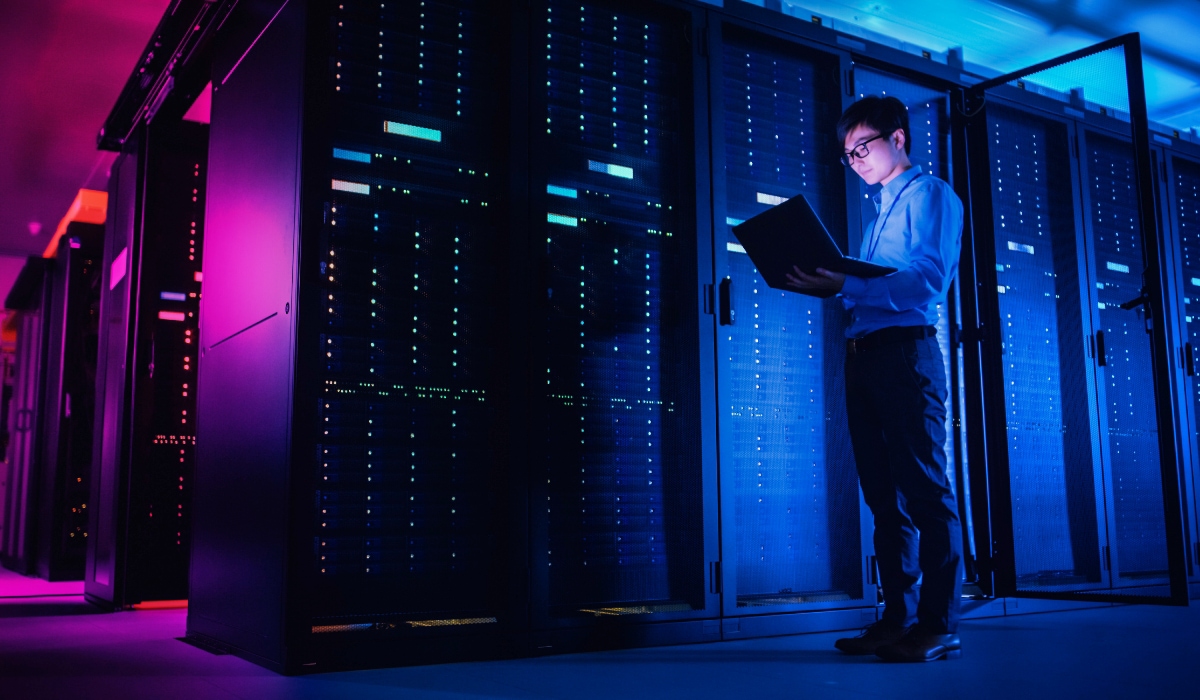 Person working in a data centre