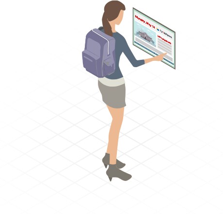 Image of female student using digital signage.