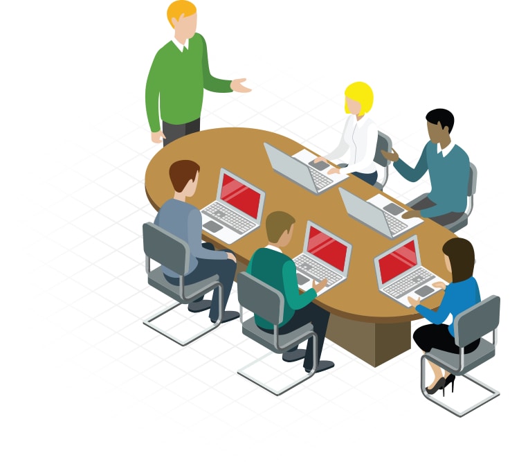 Image of people meeting around a large conference table.