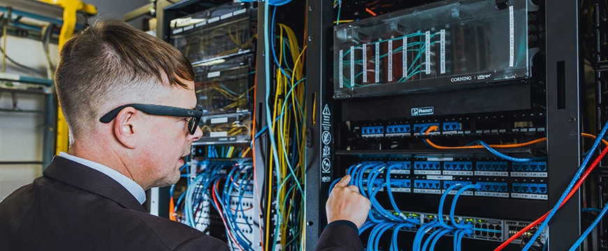 Person working in a data center