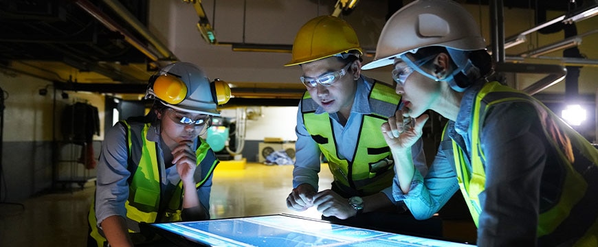 Engineers Working in Manufacturing Factory.