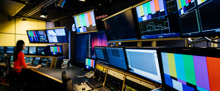 A tv and video control room intended for student use at university.