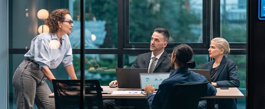 Enterprise security team collaborating with external partners in modern office