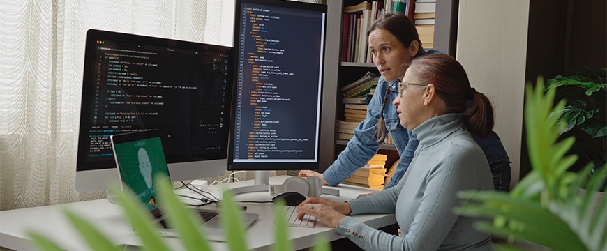 Coworkers working together on a computer