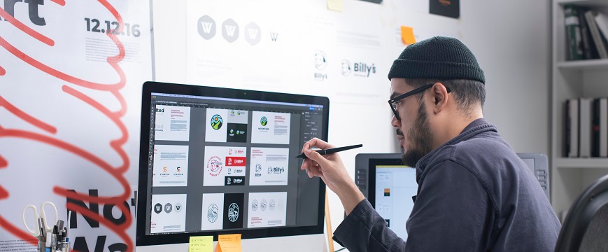 Man working on workstation