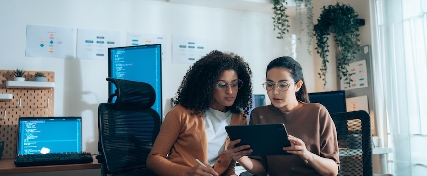 Small business owner using tablet