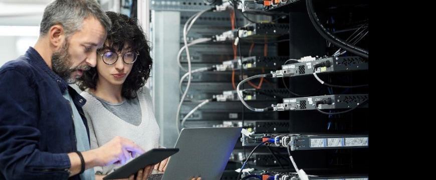 Business IT team evaluating data center hardware and network equipment