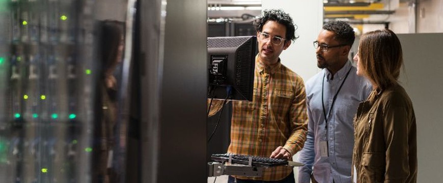 Enterprise IT security leadership team in modern data center