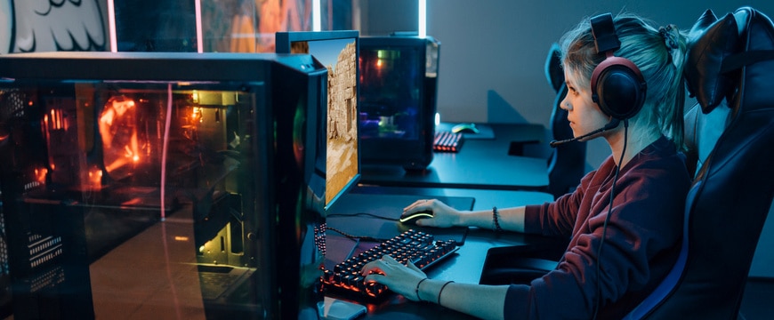gamer playing high performance computer