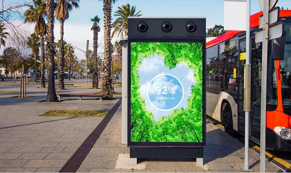 Outdoor display at a bus stop.
