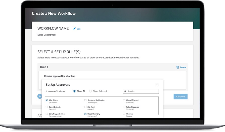 Screen Shot of a Purchase Authorization System Workflow