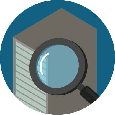 Illustration of magnifying glass on building