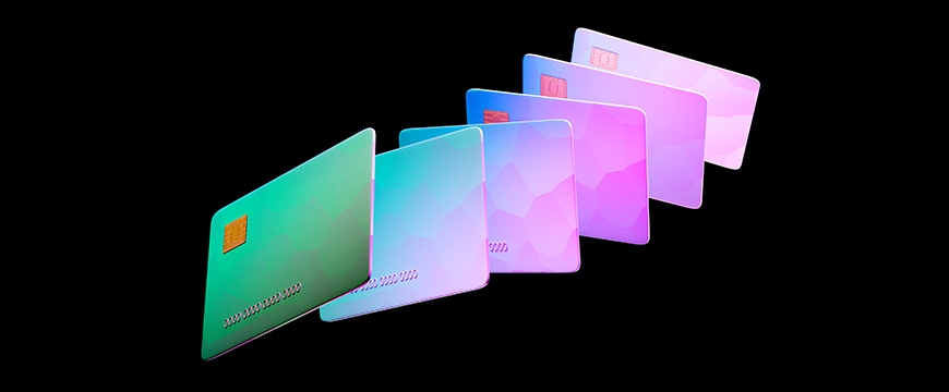hero image featuring a row of stylized credit cards stacked horizontally